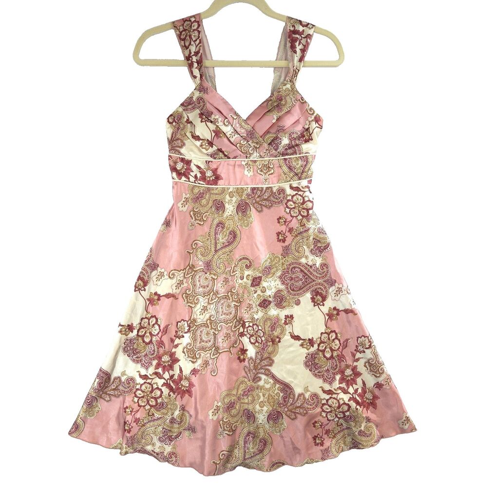 Y2K Speechless Babydoll Dress S Pink Cream Floral Paisley Coquette Fairy Boho
